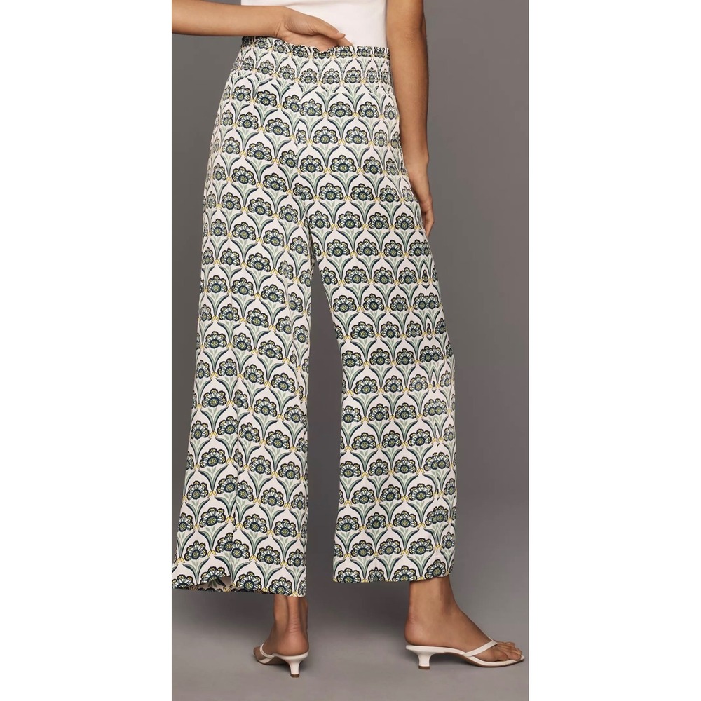 ANTHROPOLOGIE MAEVE Wide Leg Pants Stretch Print Colorful Saria‎ Smocked Large